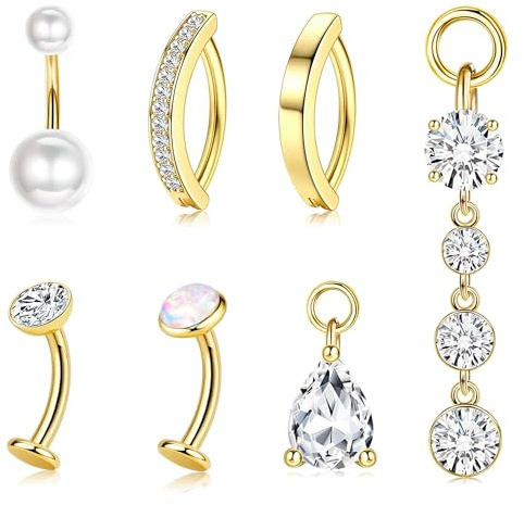 Morfetto Piercing Ombligo Acero Quirurgico Dorado - Hipoalergénico 14G Piercing Ombligo Aro Pequeño Colgante Clicker CZ Belly Button Ring Oro 10mm 12mm