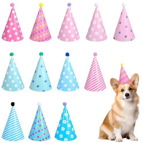YUXIANLB Mini sombreros de fiesta coloridos para animales de peluche, 12 piezas de bonitos sombreros de cono de papel, pequeños sombreros de celebración de cumpleaños para animales de peluche