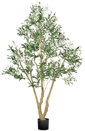 VEVOR Arbre Artificiel, 1,8 m, Plante Artificielle en PE Olivier Artificiel avec Pot Noir, Tronc et Feuilles Vertes Réalistes, Faux Arbre pour Bureau, Salon, Chambre à Coucher, Décoration d'Intérieur