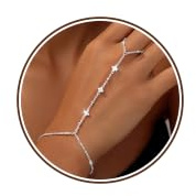 Chihayafuji S925 Silver Hand Chain Bracelets for Women 14K Gold Finger Ring Hands Chains Bracelet Stackable Clover Cubic Zirconia Link Waterproof Cute Trendy Party Jewelry Gifts