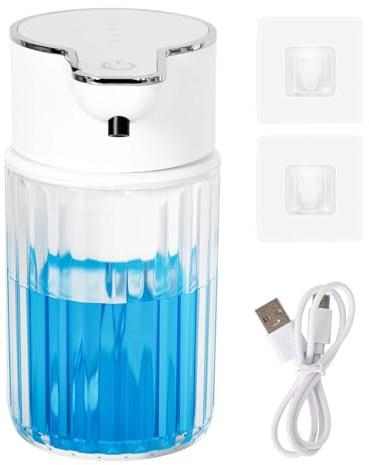 Dispensador de Jabón Automático Sin Contacto, Dispensador Eléctrico Recargable USB-C, 4 Niveles Ajustables, 350 ml, Instalación en Mesa o Pared, para Baño, Cocina y Oficina - Blanco