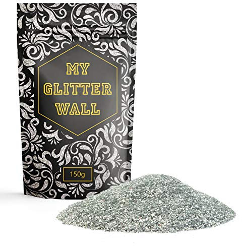 CrystalsRus Silver 150G MyGlitterWall Glitter for Emulsion Paint - Glittery Wall Decorations - Paint Additive for Ceilings, Wood, Matt, Gloss - Perfect for Indoors and Outdoors