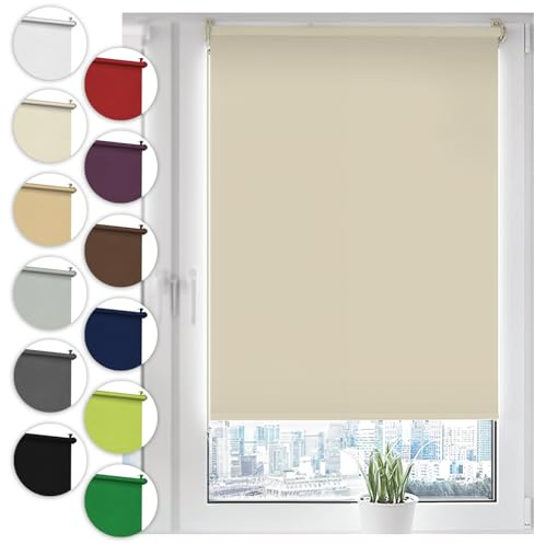 Verdunkelungsrollo Klemmfix ohne Bohren 35cm x 130cm Creme Verdunklungsrollo Fensterrollo Rollo Seitenzugrollo Klemmrollo für Fenster & Tür