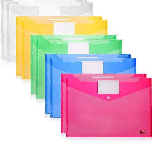 Mr. Pen Kunststoffumschläge, A4, Briefgröße, verschiedene Farben, Kunststoff-Umschläge mit Schnappverschluss, Kunststoff-Umschläge für Dokumente, Dokumentenumschläge, Polyumschläge, Aktenumschläge, 10