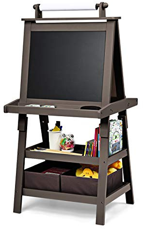 Maxmass 3 in 1 Kids Art Easel, Double-Sided Whiteboard & Chalkboard with Paper Roll, Art Drawing Board Stand for Nursery and Baby Toddler Junior Bedrooms (Coffee)