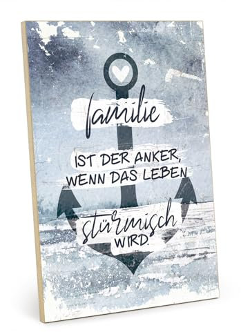 TypeStoff Holzschild mit Spruch – Familie – Vintage-Look mit Zitat als Geschenk und Dekoration zum Thema Anker, Geborgenheit und Schutz – HS-01280