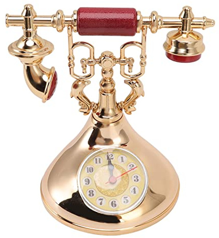 Retro-Telefonuhr, Vintage Lauten Wecker mit großen Ziffern, genaue Zeit, batteriebetriebene antike altmodische Telefon Design Tischuhr für Studie Bauernhaus rustikal (YF020-2)