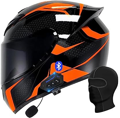 Motorcycle Bluetooth Full Face Helmet, Integrated Bluetooth Helmet, DOT/ECE Approved Full Face Flip Up Helmet, Multiple Vents Motorbike Helmet with Microphone for Adults 55-64CM