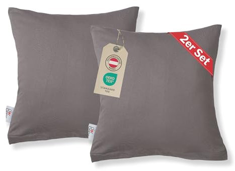 DarBene Kissenbezug 80x80 cm (2er Set Kissenbezüge Jersey) - 100% Baumwolle mit YKK-Reißverschluss, weicher Kopfkissenbezug 80x80, Kissenhülle 80x80, Oeko-TEX, Polsterbezug, Anthrazit