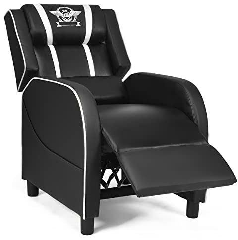 Multigot Recliner Sofa Chair, 3-Position Adjustable Gaming Armchair with Footrest, Headrest, Lumbar Support and Side Pocket, PU Leather Lounge Chair for Home Theater (Black+White)