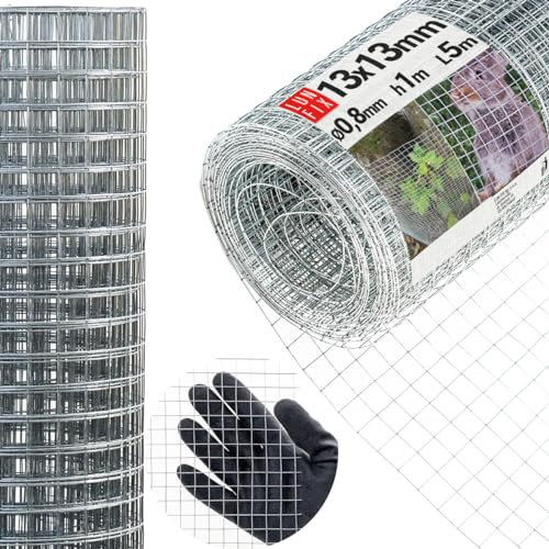 Drahtgitter feinmaschig 13x13 mm 0,8 mm – 1x5 m (100x500 cm) Wühlmausgitter Kaninchendraht Hasendraht Mäusegitter Volierendraht Rödeldraht Kaninchenzaun Metall Hasengitter – Lun Fix Gitter
