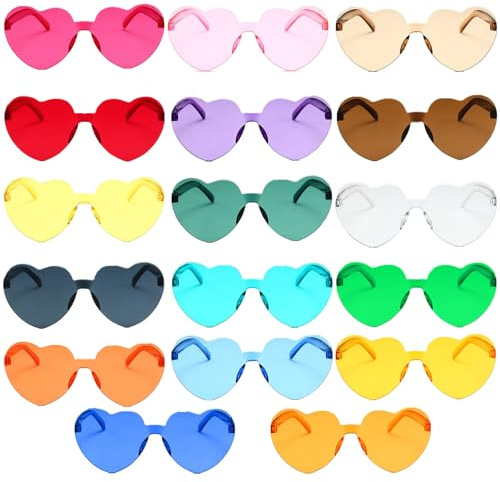 Irunfast 17Pcs Heart Sunglasses, Rimless Love Heart Glasses Colored Party Sunglasses,Festival Glasses,Funky Glasses, Dazzling Colour Glasses for Travel Party Funny Decoration Selfie Photo Props
