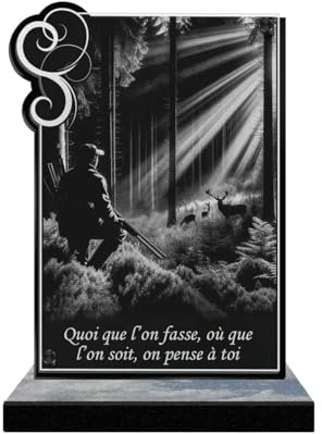 Eternel - Plaque Funéraire Personnalisée Cadre Ornements - Chasse, Chasseur, Forêt - Texte Personnalisable, Plaque Funéraire Gravée au Laser pour Hommage, Plaque Tombale, Cimetière Cérémonie Sépulture