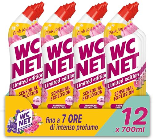 Wc Net - Limited Edition Pink Joy, Detergente Liquido per Sanitari, Essenza Peonia e Muschio Bianco, Prevenzione Calcare e Igienizzante per WC, 700 ml x 12 Confezioni