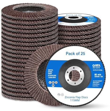 STEBRUAM 25 pezzi dischi lamellari da 115 mm, Disco Abrasivi grana 40/60/80/120/240, per Smerigliatrice Angolare a Batteria, GWS, BTI, Acciaio Inossidabile Metallo e Legno (grigio)