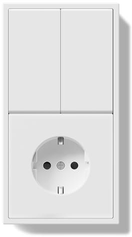 BSEED Interruttore 2 Gang 2 Vie con Presa da Incasso, Interruttore a Parete Moderno Presa Schuko con Cornice in PC, Interruttore a Pulsante con Morsetti e Morsetti per Cavi, Bianco