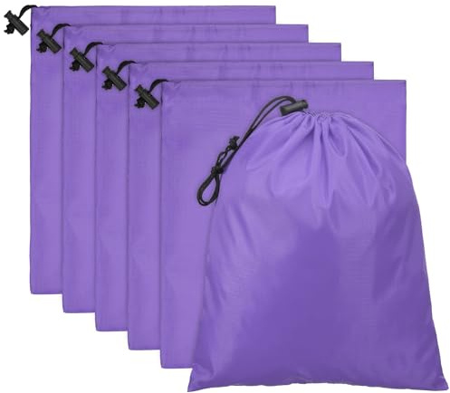 PATIKIL Sacs rangement voyage avec cordon 25 x 30 cm 6 paquets Sac serrage en polyester 210D imperméable pour rangement des gymnastique voyage randonnée yoga organisateur violet clair
