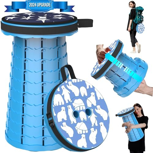 Tabouret de camping pliable avec coussin rotatif – Tabouret télescopique portable pliable avec sac de transport, peut supporter jusqu'à 200 kg