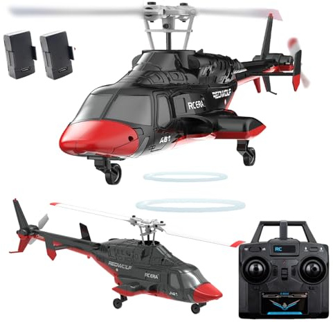 GQGQGQ A61 Airwolf Remote Controlled Helicopter Aircraft Plane 4CH RC Heli Aileronless 1/42 Scale 6-Axis Gyroscope Altitude Hovering Optical Flow Position 2Batteries for Adults Beginners/Black red