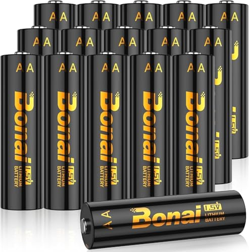 Batterie al litio AA Non Ricaricabili, BONAI AA Batterie 1,5V 3500mAh 16 pezzi di Lunga Durata e a Prova di Perdite per Torcia, Giocattoli, Telecomando