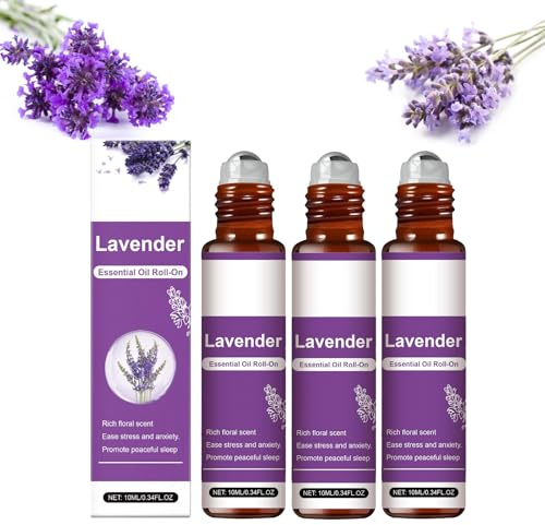 Aceite esencial de lavanda Roll-On, 100 % puro natural, aceite de aromaterapia premium para relajación, masaje, difusor, velas y fabricación de jabón, aroma calmante de lavanda (3 unidades)