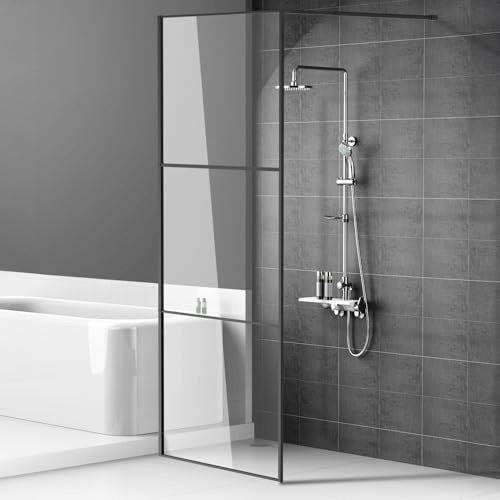 Daromigo Pannello doccia 80 x 200 cm, vetro di sicurezza monolocale da 5 mm, per doccia walk-in, telaio completo in alluminio, gamma di regolazione da 0 a 10 mm, montaggio a sinistra/destra, colore