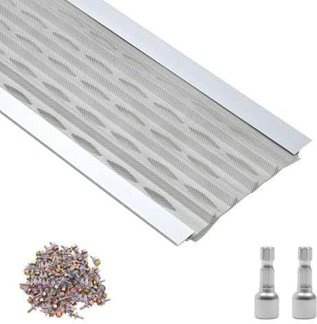 VEVOR Protector de Canalón de 127 mm x 30,48 m, Rejilla para Canalón de Aluminio con Malla Inoxidable, Cubierta Antihojas con Drenaje, Tornillos para Agujas de Pino, Tejados, Residuos, 20 Unidades