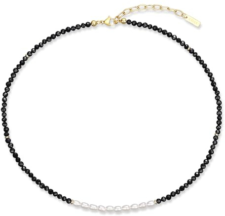 COAI Sommar damhalsband med halvädelstenar och sötvattensodlade pärlor, elegant kvinnors choker halsband justerbar 40 + 5 cm