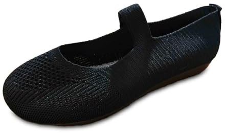 Ballerines orthopédiques à bout rond pour femme - Bout fermé - Chaussures plates avec bride - Élégantes et aérées - Ballerines traditionnelles - Largeur H, Noir , 41 EU