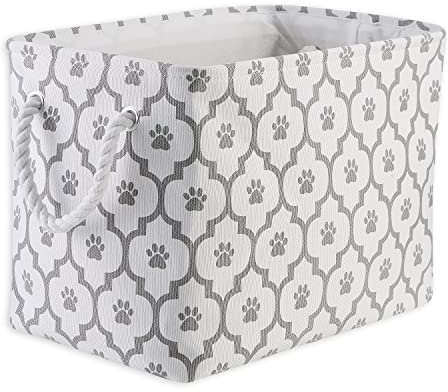 Bone Dry Paw Print Collapsible Polyester Pet Storage Bin, Rectangle Medium - 16 x 10 x 12, Lattice Gray