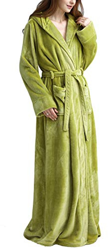 Flygo Women's Long Robe with Hood Soft Warm Full Length Sleepwear Luxurious Plush Fleece Winter Ladies Robes (X-Large, Green)