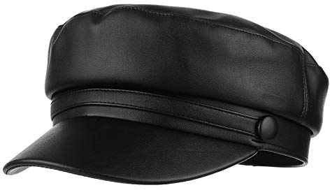 GEMVIE Damenhut mit Visier PU Leder Retro Klassischer Matrosenhut Damen Schwarz