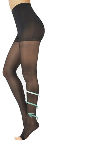 Zehenfreie Medizinische Strumpfhose mit Starker Abgestufter Kompression 18-22 mm/Hg | Open Toe Elastische Stützstrumpfhose | Schwarz, Hautfarbe | S, M, L, XL | 140 DEN | Made in Italy (L, Schwarz)