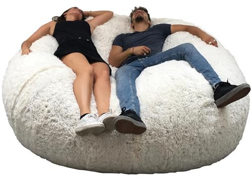 bananair Sitzsack XXL mit Füllung - Größe 180 cm - Weich und Bequem - Maschinenwaschbarer Kunstpelzbezug - Großzügig gefüllt mit Schaumstoffen - Riesen Sitzsack, Sessel, Sofa - Farbe Weiß