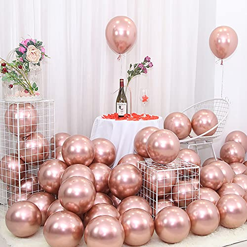 Rosegold Latex Balloons, 100pcs 5inch Metallic Rose Balloons for Birthday, Wedding, Fiesta Party Decoration