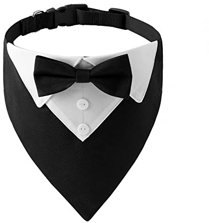 Dog Tuxedo Bandana Collar,Pet Bowtie Collar Adjustable with Bow Tie & Neck Tie Adjustable Neckerchief for Small Medium Large Dogs Xmas Wedding