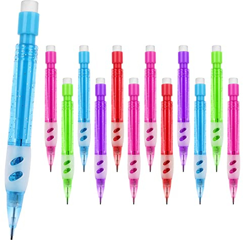 Molain Lot de 12 mini porte-mines automatiques de 0,7 mm avec gommes et crayon à dessin en silicone, et protège-main - Fournitures de papeterie pour l'écriture et le dessin