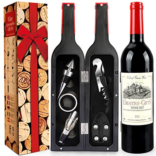 ZBPASL Forme de Bouteille de Vin Tire bouchon de vin, ouvre bouteille, ensembles de sommelier avec ouvre-bouteille,Ensemble d'accessoires pour Le vin (Black 02)