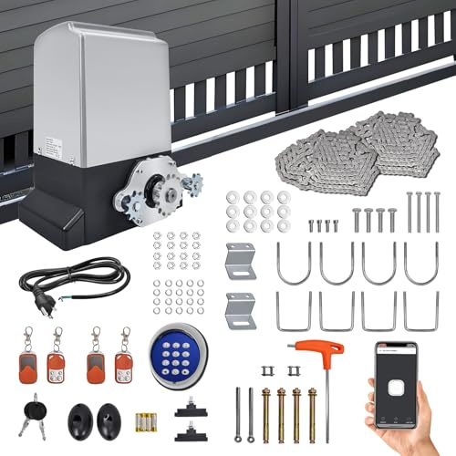 Automatic Sliding Gate Opener APP Control 4400LBS with 4 Remote Controls,750W Electric Gate Openers with Wireless Keyboard for Sliding Gate Up to 40 Feet