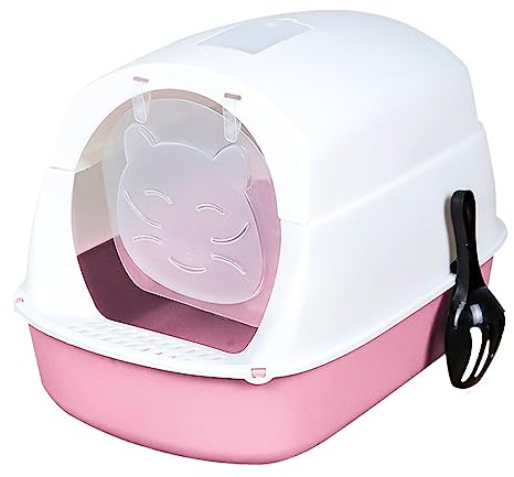 Baoblaze Hooded Cat Litter Box with Lid Pet Litter Box Fully Enclosed Cat Toilet with Door Removable Kitty Litter Tray, Pink