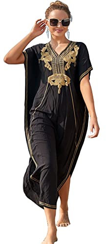 Lazz1on Kaftan Damen Lange Boho Strandkleider Sommer Maxikleid Pareo Bikini Cover Ups für Urlaub und Strand