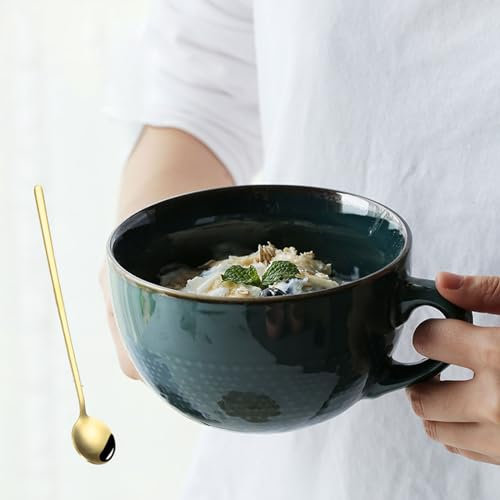 hengshukeji 700 ml große Kaffeetasse, Keramik-Kaffeetasse, Teetassen für Büro und Zuhause, Geburtstagsgeschenk, spülmaschinen- und mikrowellenfest (Dunkelgrün)