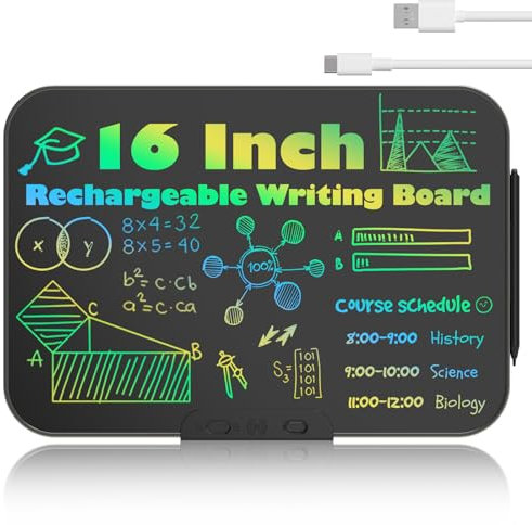 HOMESTEC Spielzeug Kinder Zeichentafeln 16 Zoll, Buntes Vollbild Schreibtafel für 2 3 4 5 6 Jahre alte Jungen Mädchen, USB Wiederaufladbares Whiteboard als Reise-Lernspielzeug, Geburtstagsgeschenke