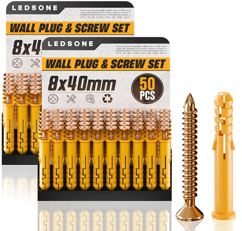 50 Pcs X 2 Wall Plugs and Screws Set Masonry Self Tapping Screws, Expansion Pipe Anchor Bolts), M6/M8/M10 Heavy Duty Wood Screw and Wall Plugs Kit for Brick, Concrete, Masonry, Drywall