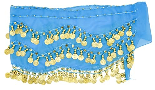PAITOK Belly Dancing Hip Scarf, Women's Belly Dancing Belt with 128 Gold Coins Dancer Scarf Costumes Girls Dance Skirt Wrap Belt