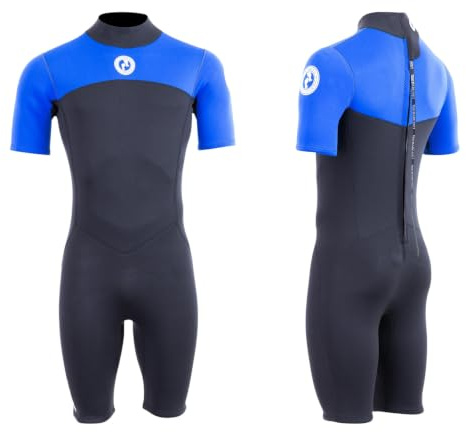 Two Bare Feet Men's Thunderclap 2.5mm Summer Shorty Neoprene Wetsuit - Ideal for Surfing, Swimming & Watersports - Lightweight, Flexible & Durable Design (X-Large, Blue/Black)