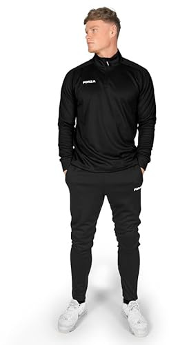 FORZA Träningsoverall för män – 2 delar kvartsdragkedja spår topp och underdel set [XS-XXL] – svart eller marinblå, Svart, XL