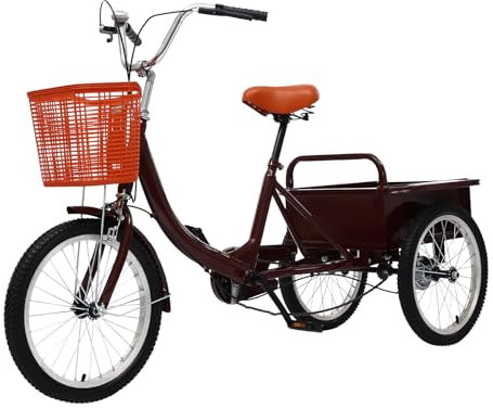 Levkitch 18 Zoll Dreirad Für Erwachsene Tricycle mit 2 Einkaufskorb 3 Räder Fahrrad City Einkauffahrrad Bike Einstellbare Sattelhöhe 70-80cm Cityräder Bike (Rot)