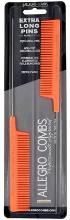 Allegro Combs LX #4630 - Set of 2 Coarse Teeth Pintail Combs, Stainless Steel Pins 1 Set (Neon Orange)