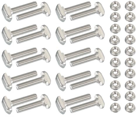 PATIKIL M6 x 30 mm T-Slot Bolts, 1 Set Drop-in Bolt Hammer Head with Hexagon Flange Nuts T-Bolt Stud Sliding Screw for 30 Series Aluminum Extrusion Profile, Silver